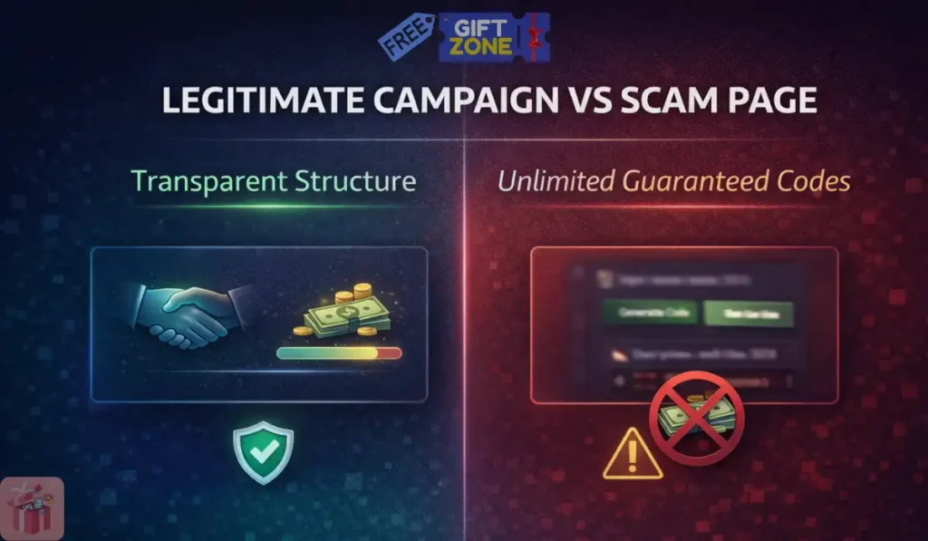 Comparison: Legitimate Campaign Vs Scam Page