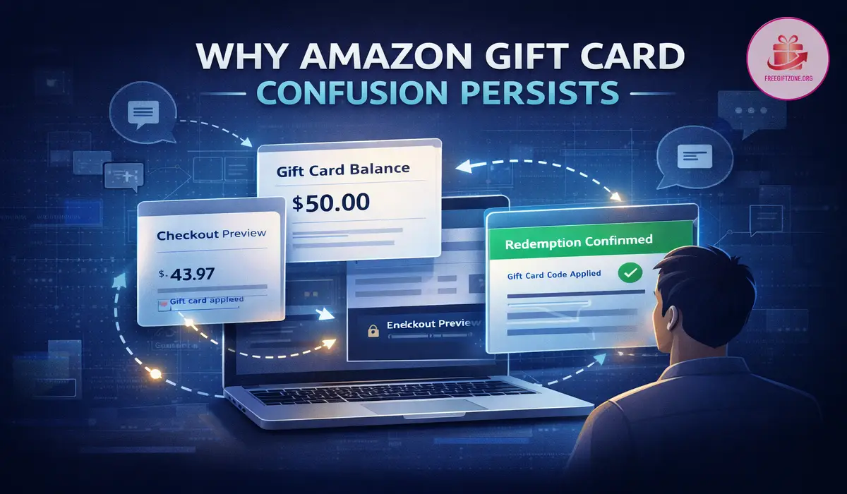 Diagram explaining why Amazon Gift Card confusion persists across balance, redemption, and support expectations