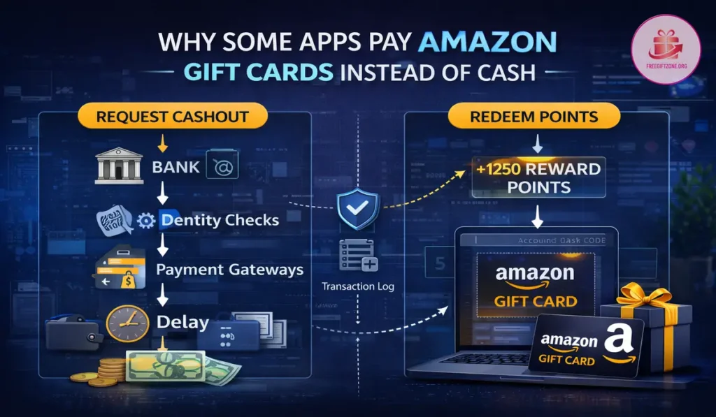 Comparison chart showing how Amazon Gift Card rewards differ from cash payouts in reward apps