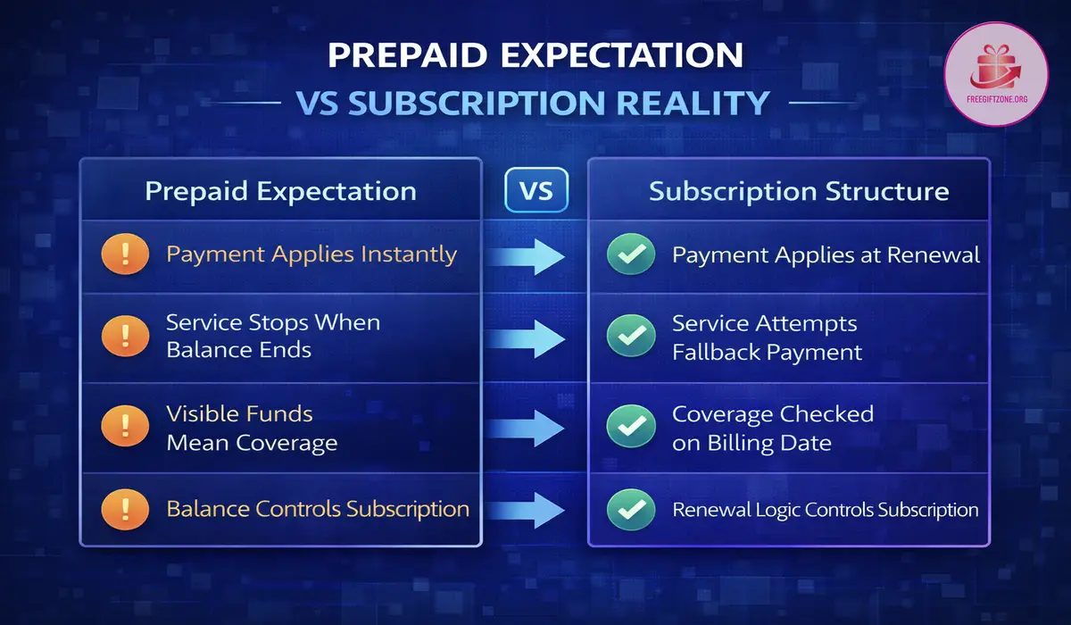 Comparison image showing prepaid expectations versus subscription reality for PlayStation Gift Cards