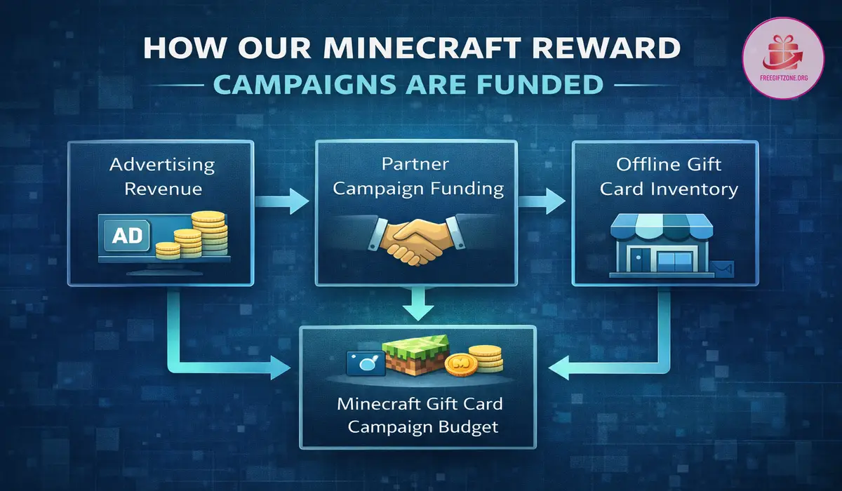 Diagram explaining the funding flow behind our Minecraft campaign distribution model