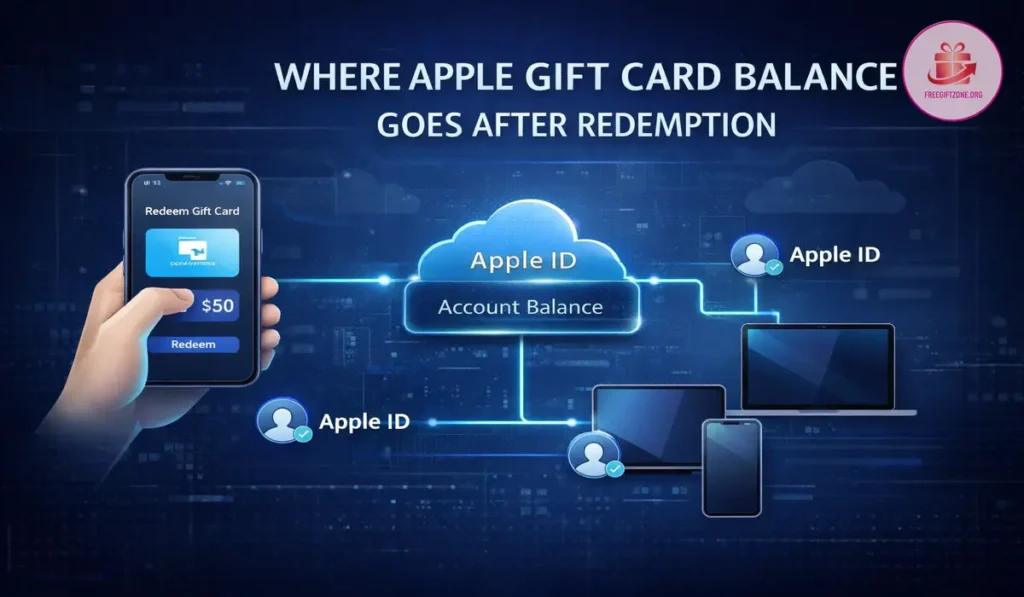 Diagram showing how redeemed Apple Gift Card value moves into your Apple Account balance